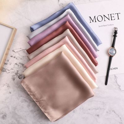 Fashion Korea Women Plain Office Neck Square Silk Scarf for Ladies Bag Accessories Scarves 70*70cm