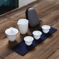 White ceramic teapot gaiwan with 3 cups 4 cups gaiwan tea sets portable travel tea sets drinkware