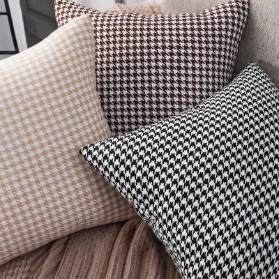 【SALES】 Houndstooth Pillow Cotton Linen Light Luxury Style Sofa Living Room Cushion Advanced Sense Niche Simple Modern Fabric Art