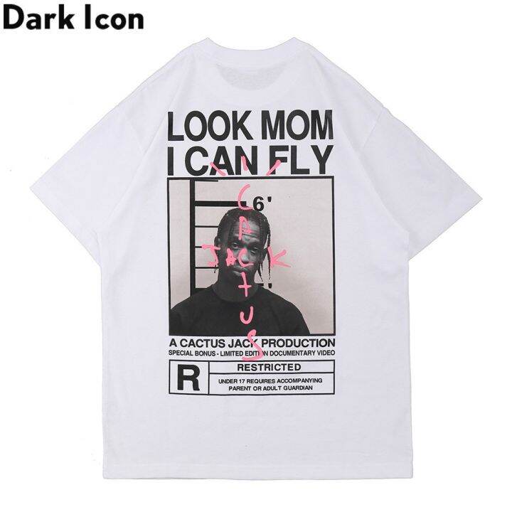 Áo thun tay ngắn dáng rộng in chữ Travis Scott Look Mom I Can Fly phong  cách hip hop thời trang cho nam nữ
