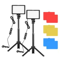 Andoer USB Video Conference Lighting Kit with 2 * LED Video Lights 5600K Dimmable + 2 * Desktop Tripods + 2 * 180° Rotatable Mounting Adapter + 8 * Color Filters(Red/Yellow/Blue/White) for Live Streaming Video Recording Online Meeting Teaching