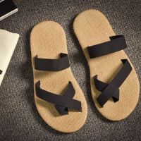 [ข้อเสนอมีเวลาจำกัด] 2022 ฤดูร้อนใหม่ผ้าลินินธรรมชาติคู่ Flip-Flops Cross-strap Set-toe รองเท้าแตะน้ำหนักเบารองเท้าแตะสบาย