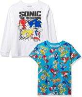 SEGA Hedgehog 2-Piece Short Tee &amp; Long Sleeve T-Shirt Bundle Set-Sonic, Tails, Knuckles-Boys Sizes 4-20