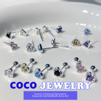 COCOJEWELRY ต่างหูกระดูกอ่อนหมุด Cochlear Zircon รูปหัวใจที่มีสีสัน