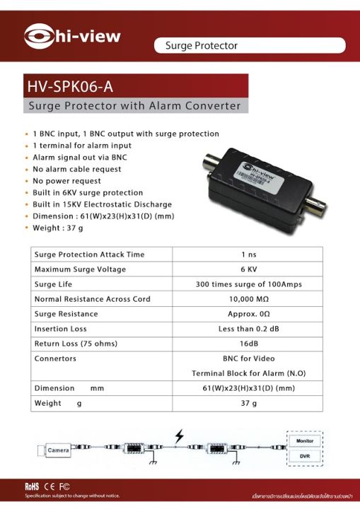 อุปกรณ์ป้องกันไฟกระชากแรงดันสูง-hi-view-รุ่น-hv-spk06-a-1ตัว