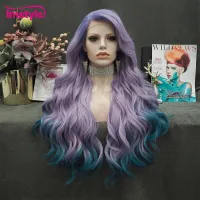 IMSTYLE Synthetic Lace Front Wig Ombre Purple Wig 28 Inch Long Natural Wave Lace Wig High Density Cosplay Transparent Lace Wigs Wig  Hair Extensions P