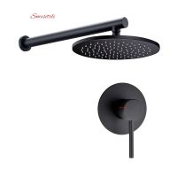 Smesiteli 100% Brass Matte Black 8 Inch Round Rainfall Shower Head +400 MM Straight Wall Arm Set With Mixer Taps Bathroom faucet Showerheads