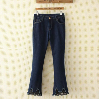 【มีไซส์ใหญ่】Plus Size Women Jeans Ankle Lenght Flare Lace Denim Trousers