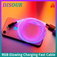 ยกเลิก RGB 20W Super Fast สายชาร์จสนับสนุนการส่งข้อมูล Type-C Micro USB สายชาร์จ Lightning Flow Cool สีสันลำแสงเรืองแสงสำหรับ IOS Android สำหรับ Xiaomi Samsung iPhone