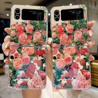 เคสลายดอกไม้กันชนสำหรับ Samsung Galaxy Z Flip4 Z Flip3รีเฟรช Samsung Z Flip4 Z Flip3ป้องกันเคสโทรศัพท์