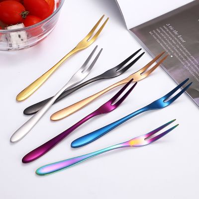 304 Stainless Steel Fruit Fork Pastry Fork Fruit Toothpick Dessert Fork Stainless Steel Tableware rainbow fork 1PC