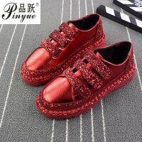 ▲✶✗ Fashion Sneakers Women Flats red Black Silver Shoes Rhinestone Bling Casual Shoes Korean Luxury Creepers Superstar Shoes