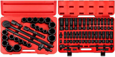 Neiko 02499A 3/4" Drive Jumbo Master Impact Socket Set, 27 Piece Shallow Socket Assortment | Standard SAE and Metric Sizes &amp; 02448A 1/2" Drive Master Impact Socket Set, 65Piece Deep 27 Piece (SAE and Metric) Socket Set + Socket Set, 65Piece