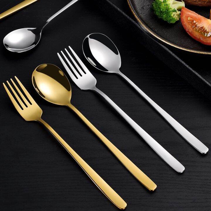 Spoon And Fork Set Gold Cutlery Set Korean style 304 Stainless Steel