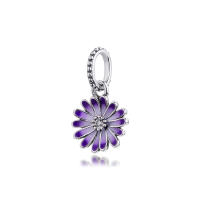 Fits Snake Chain celets Garden Purple Daisy Dangle Charm Woman DIY Sterling Silver Beads For Jewelry Making