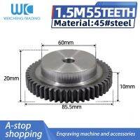 1.5 M 55ฟันโมดูล1.5 10มม. 55T ล้อเฟือง45เฟืองเดือยเหล็กปีกนกแม่พิมพ์1.5 55tooth ลูกรอกเฟืองเกียร์โลหะ