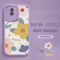 เคสสำหรับ Vivo Y02A Y02T เด็กผู้หญิงน่ารักบางให้ความรู้สึกดอกไม้สวยงามปลอกหลังหนังซิลิโคน PU ปกหนังเคสโทรศัพท์