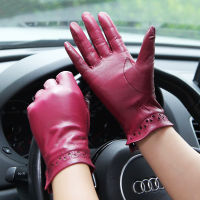 จริงถุงมือหนังหญิงฤดูใบไม้ร่วงฤดูหนาวความร้อนแคชเมียร์เรียงราย Lambskin หนังแกะผู้หญิงถุงมือขับรถใหม่ EL082NZ