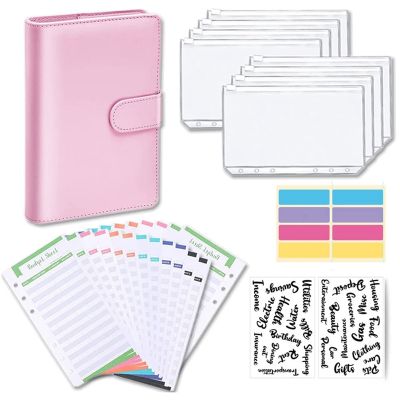 A6 Notebook Budget Binder with PU Leather Cover, 8 Plastic Binder Pockets and 24 Expense Budget Sheets