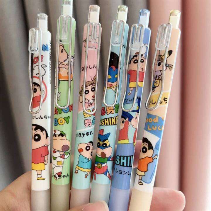 6pcs-set-crayon-shin-chan-click-ball-pen-cartoon-cute-gel-pen