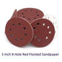 1/3/5pcs 5 inch 8 Hole Red Flocking Sandpaper 125mm Sanding and Polishing Sandpaper for Metal Derusting Furniture Carpentry Power Sanders