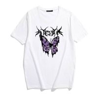 Summer Streetwear Retro Butterfly Letter Print Top Hip Hop Gothic Ulzzang Harajuku Fun Short Sleeve Casual Loose Ladies T-shirt