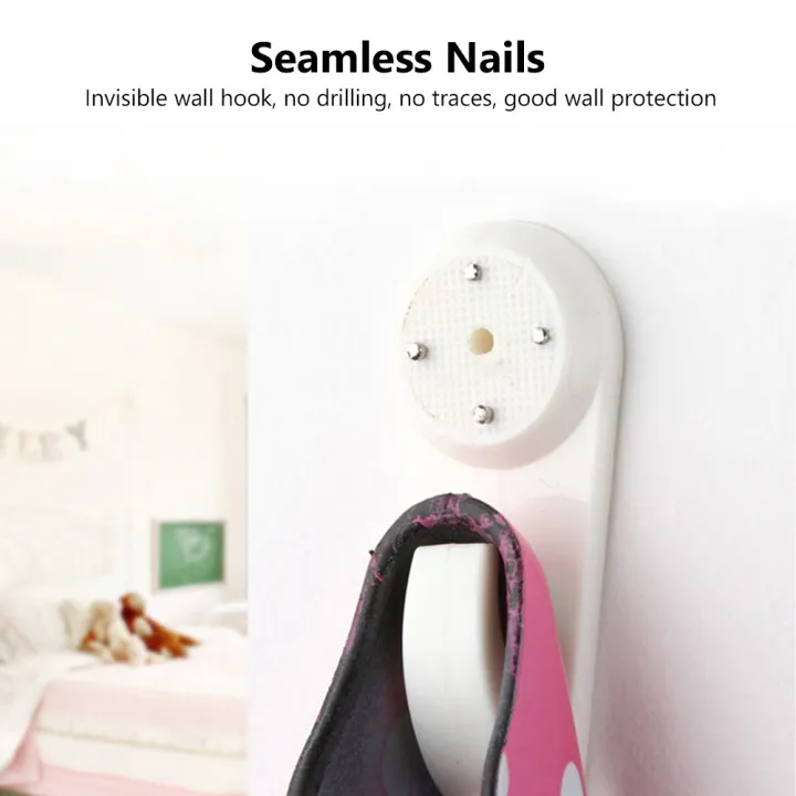 5pcs White Plastic Invisible Wall Mount Nail Hook Hanger Seamless Nail