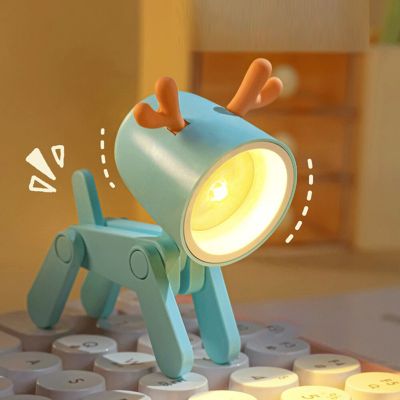 Kawaii Mini Night Light LED Adjustable Desk Lamp Book Light Dog Deer Cute Pet Light Eye Protection Table Lamp Home Room Decor
