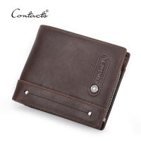 CONTACTS Genuine Leather Men Wallet Small RFID New Dsign Male Money Purses Card Holder Vintage Bifold Wallets Slim Coin Pocket
