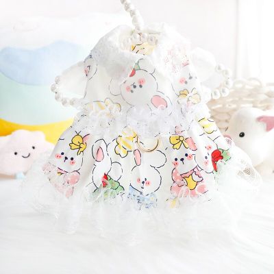 Rabbit Dress Dog Clothes Sweet Small for Dogs Clothing Pet Outfits Cute Summer Yorkies Print White Girl Ropa Para Perro Dresses