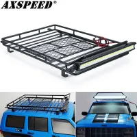 AXSPEED 1/10 RC Crawler Car Roof Rack Luggage Carrier with LED Lights Bar 232x153mm for Axial SCX10 90046 TRX4