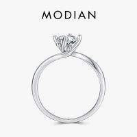 Modian 100 925 Sterling Silver Rotate Line Finger Ring Trendy Round Cubic Zirconia Platinum Plated Wedding Jewelry For Women