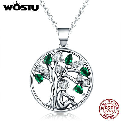 WOSTU New Arrival Real 925 Sterling Silver Relying in the Tree Pendant Necklaces For Women Luxury Fine Jewelry Gift CQN094