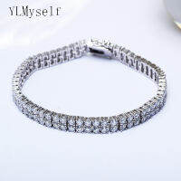 18.5cm of 2 lines tennies Bracelets &amp; Bangles setting white tiny round crystal stones rhodium plate wedding party Bracelet