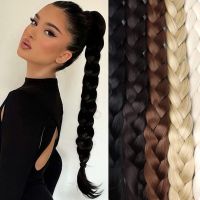 34inches Synthetic Long Braided Ponytail Hair Extensions for Women Black Brown Pony Tail with Hair Rope High Temperature Fiber Wig  Hair Extensions  P