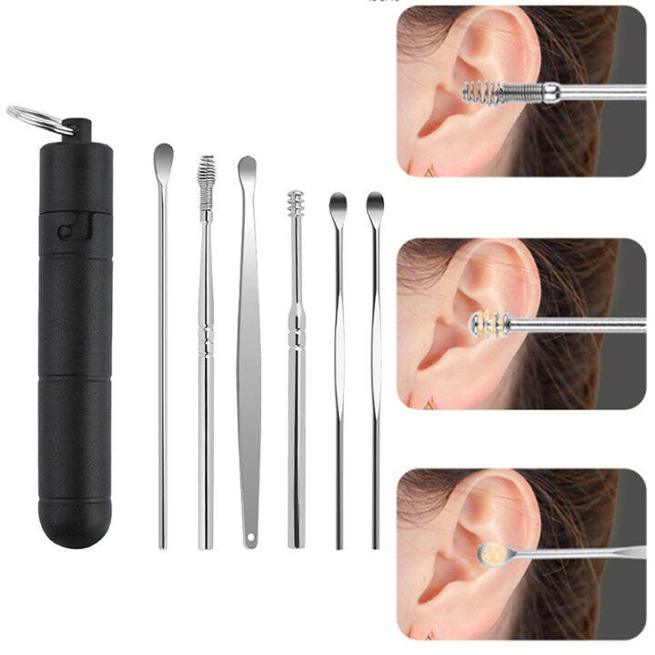 lowest-price-mh-1-6ชิ้น-เซ็ต-ear-wax-removal-tool-earpick-ear-cleaner-ช้อนทำความสะอาดหู