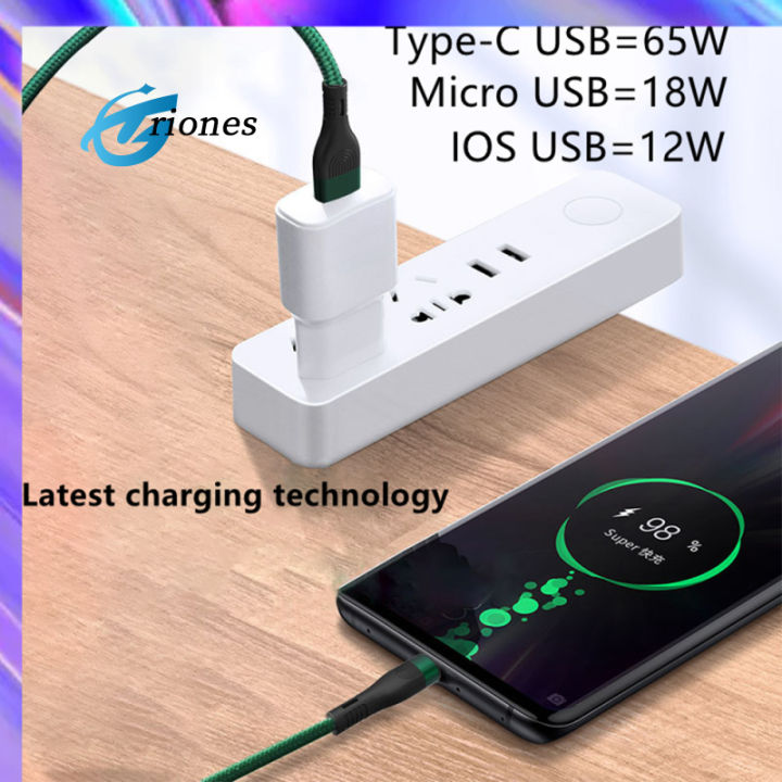 อะแดปเตอร์-type-c-usb-หลายตัว3-in-1สายถักไนลอนเร็วมากตัวชาร์จไฟสำหรับ-iphone-แอนดรอยด์