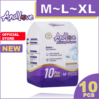【ซึมเร็วสุด!！】ผ้าอ้อมผู้ใหญ่ Andlove ใช้ได้ทั้งชายหญิง ปลี่ยนง่าย M/L/XL(10 Pcs/1 Pack) adult diapers ผ้าอ้อมแบบเทป