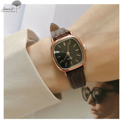 Amart Women S Vintage Watch Pointer Simple Small Square Dial Wristwatch PU Strap Quartz Movement Girl S Wrist Clock Gift For Ladies