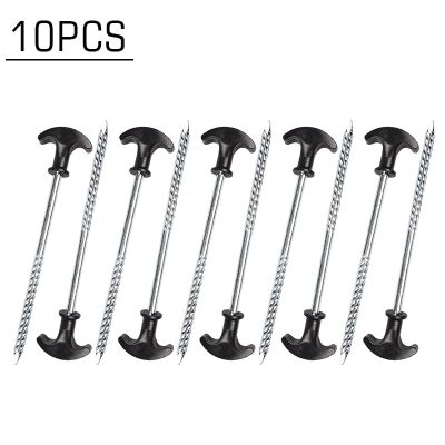 10pcs Hooks Tent Pegs Screw 20cm Steel Stakes Heavy Duty Awning Elements Moisture Pads Nails Outdoor Camping Hiking Accessories