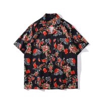 Full Printed Button Down Collar Mens Shirts Short Sleeve Street Trendy All Match Street Shirts for Men Beach Hawaiian Shirts