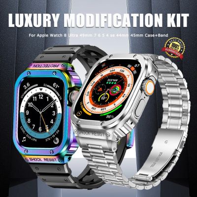Modification Kit For Apple Watch Band Ultra 49Mm Series 8 7 45Mm Stainless Steel Strap+Metal Case For Iwatch 6 5 4 44MM Bracelet