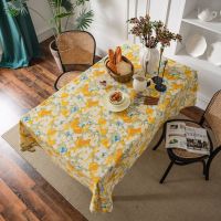 Yellow Flower Printed Tablecloth Cotton Household Yellow Rectangle Dining Table nappe de Table Cloth for Christmas Banquet Decor