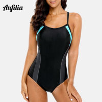 Anfilia One P Iece ผู้หญิงกีฬาชุดว่ายน้ำกีฬาชุดว่ายน้ำ Colorblock Monokini บีชสวมการฝึกอบรมชุดว่ายน้ำ Monokini