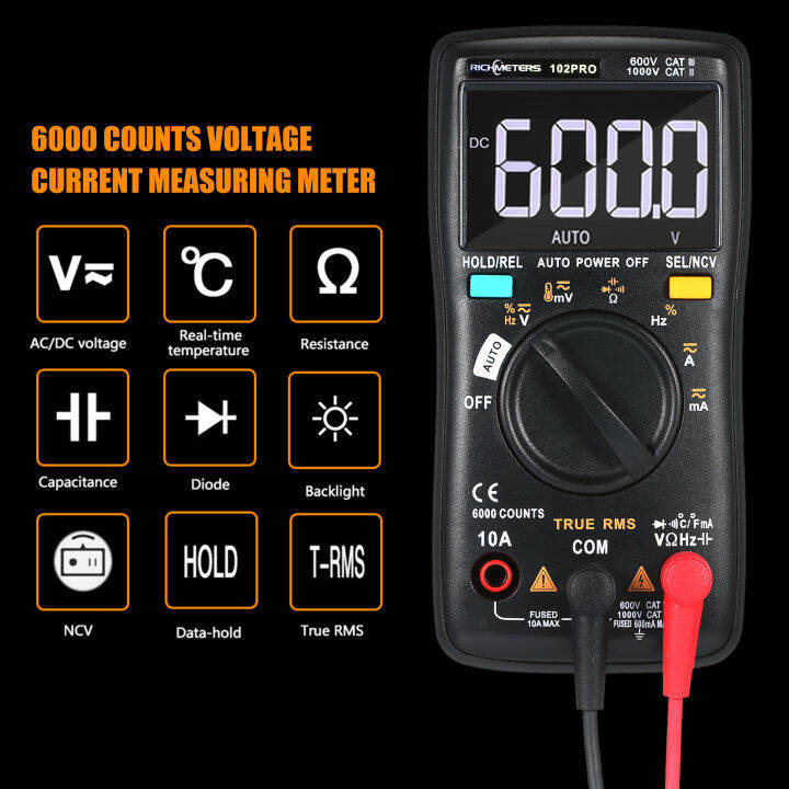 RM102Pro Auto Multimeter 6000 counts Back light AC/DC Ammeter Voltmeter ...
