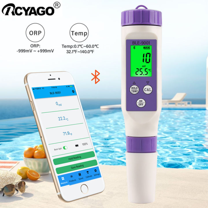 rcyago-เครื่องตัวทดสอบคุณภาพน้ำบลูทูธแบบมือถือเครื่องทดสอบ999mv-มิเตอร์วัดอุณหภูมิ-atc-เครื่องทดสอบน้ำสำหรับสระว่ายน้ำสารละลายลู่น้ำน้ำดื่ม