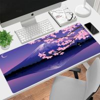 ☈■☃ Mount Fuji Cherry Trees Desk Mat Purple Blue Mousepad Japanese Fuji Sakura Blossom Landscape Xxl Large Gaming Anime Mouse Pad