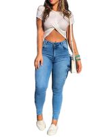 Hot sell Skinny Butt Lifting Jeans for Women Elastic Waist Zipper Leg Ankle Denim Pants