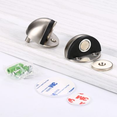【LZ】◎♂◘  Door Stops Stainless Steel Rubber Magnetic Door Stopper Non Punching Sticker Hidden Door Stop Holders Floor Mounted Nail-free