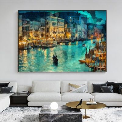 เวนิสสีน้ำผ้าใบพิมพ์บทคัดย่อเมืองแม่น้ำเรือจิตรกรรมภูมิทัศน์โปสเตอร์ผนังศิลปะห้องนั่งเล่นตกแต่งบ้าน